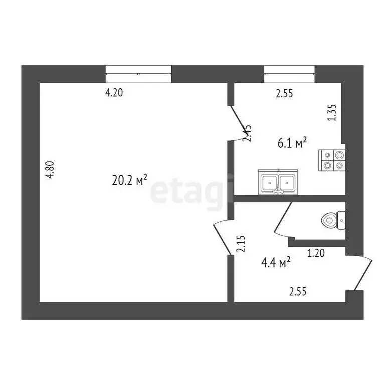 1-комнатная квартира: Минусинск, улица Крупской, 105 (31.6 м) - Фото 1