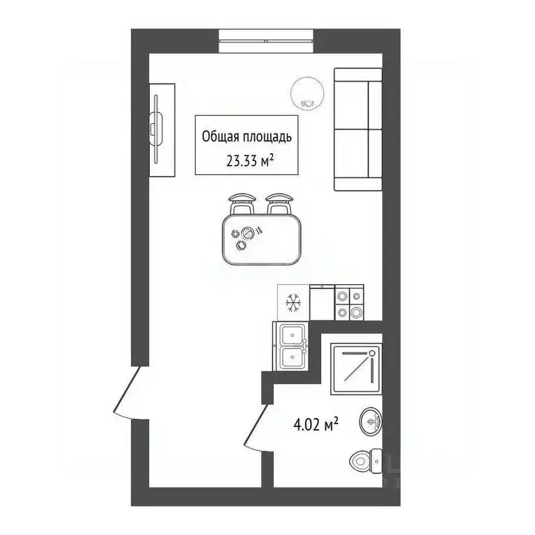Студия Новосибирская область, Новосибирск  (23.33 м) - Фото 2