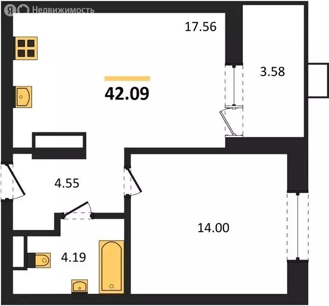 2-комнатная квартира: Пенза, улица 65-летия Победы, 14 (42.09 м) - Фото 1