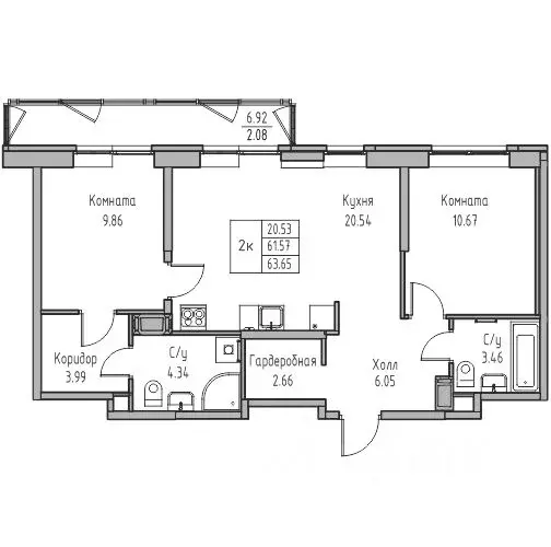 2-к кв. Санкт-Петербург ул. Ивинская, 1к4 (63.65 м) - Фото 1
