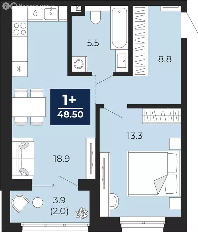 1-комнатная квартира: Тюмень, Ленинский округ (48.45 м) - Фото 0