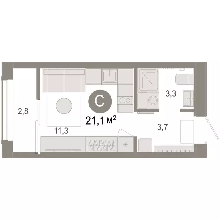 Квартира-студия: Тюмень, микрорайон ДОК, ЖК Октябрьский на Туре (21.14 ... - Фото 2