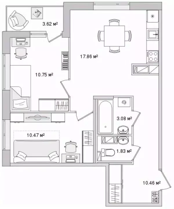 2-к кв. Санкт-Петербург Белоостровская ул., 10к2 (58.07 м) - Фото 0