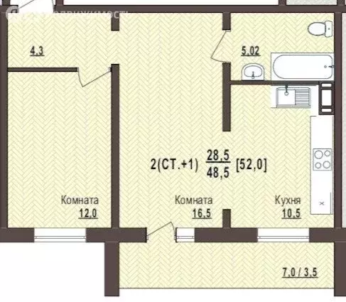 2-комнатная квартира: Челябинск, Краснопольский проспект, 28 (52 м) - Фото 1