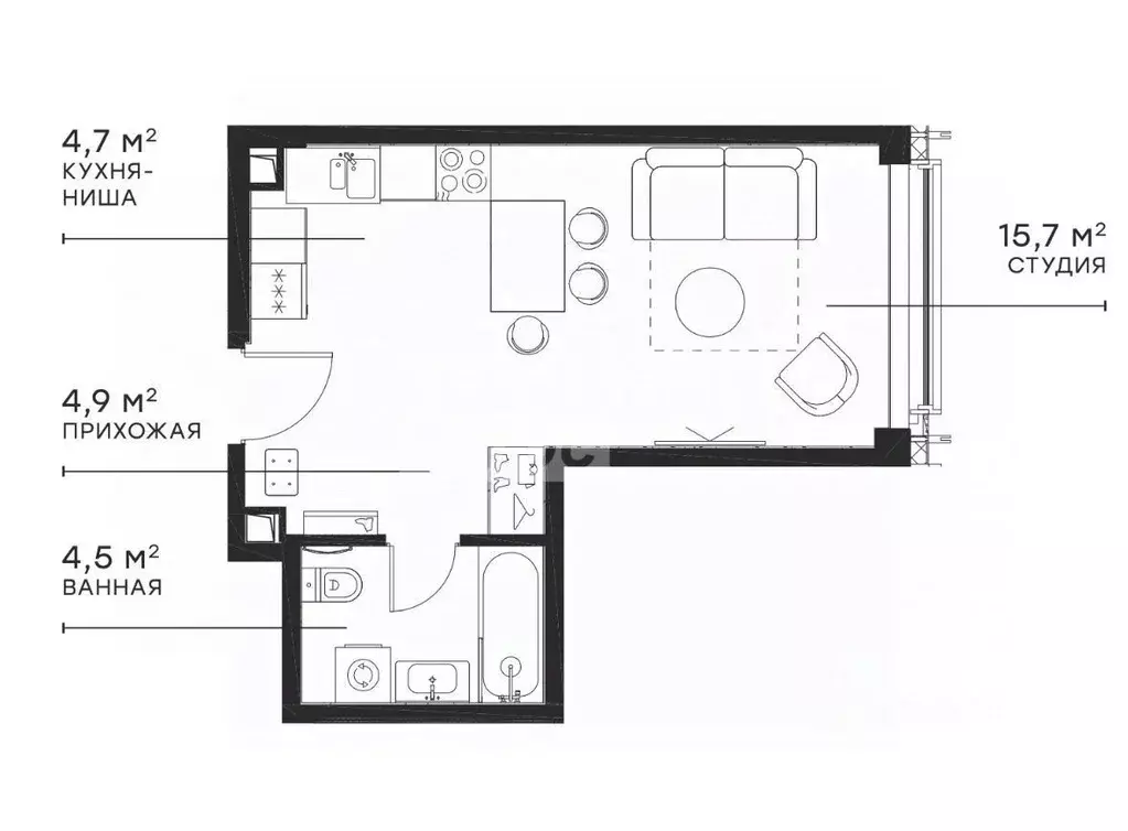 Студия Москва 2-я Хуторская ул., 34 (30.3 м) - Фото 2