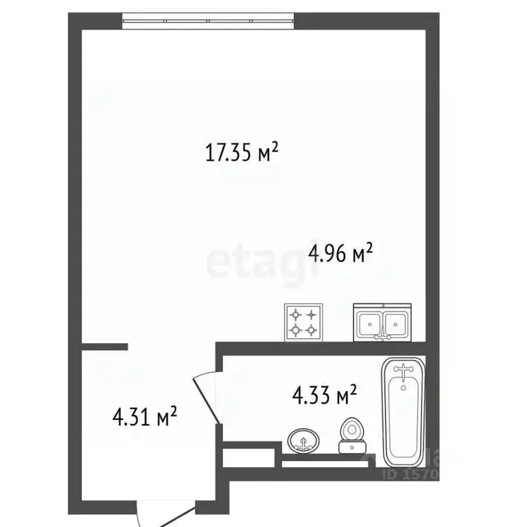 Студия Санкт-Петербург ул. Челюскина, 10 (31.4 м) - Фото 2