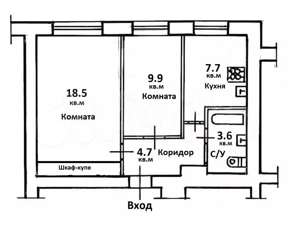 2-к. квартира, 44,3 м, 1/12 эт. - Фото 0
