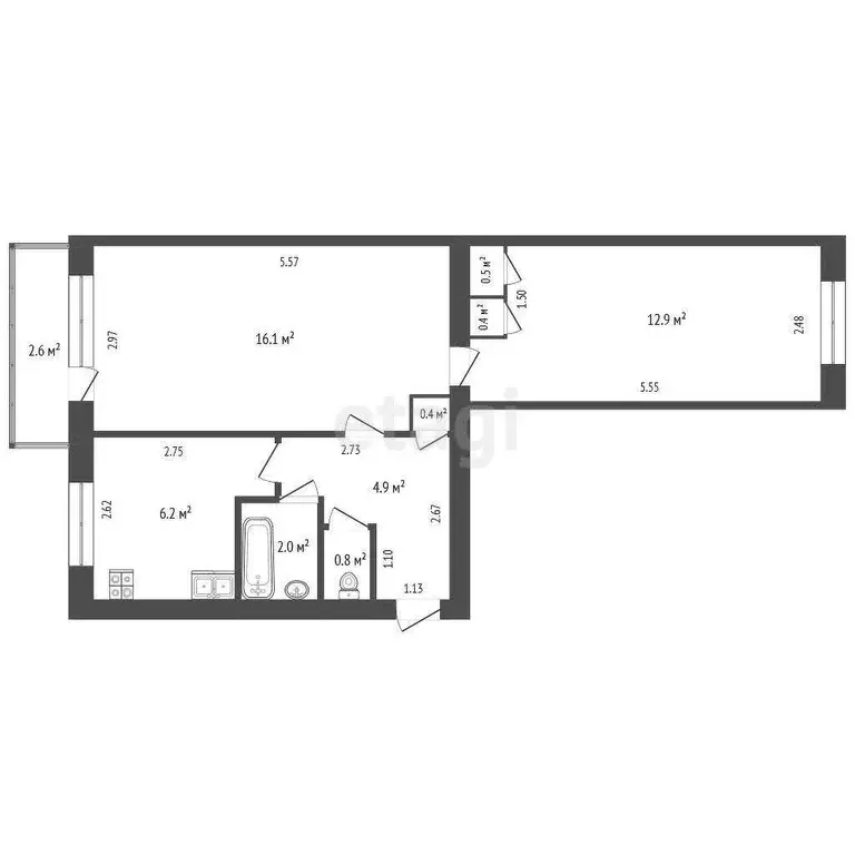 Квартира, 2 комнаты, 44.2 м - Фото 0