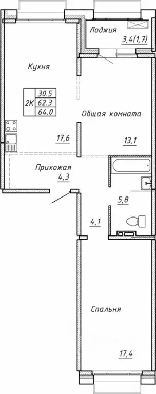Свободной планировки кв. Новосибирская область, Новосибирск  (64.0 м) - Фото 0