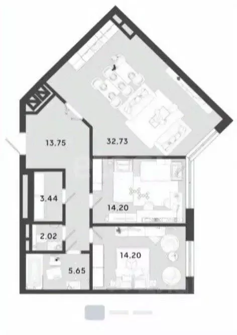 2-к кв. Калужская область, Калуга ул. Генерала Попова, 13 (86.0 м) - Фото 2