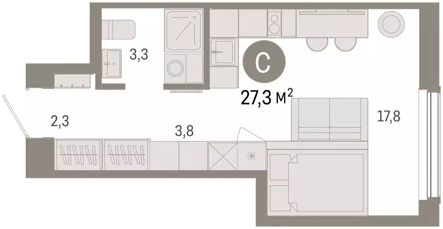 Квартира-студия: Омск, Кировский округ (27.27 м) - Фото 2