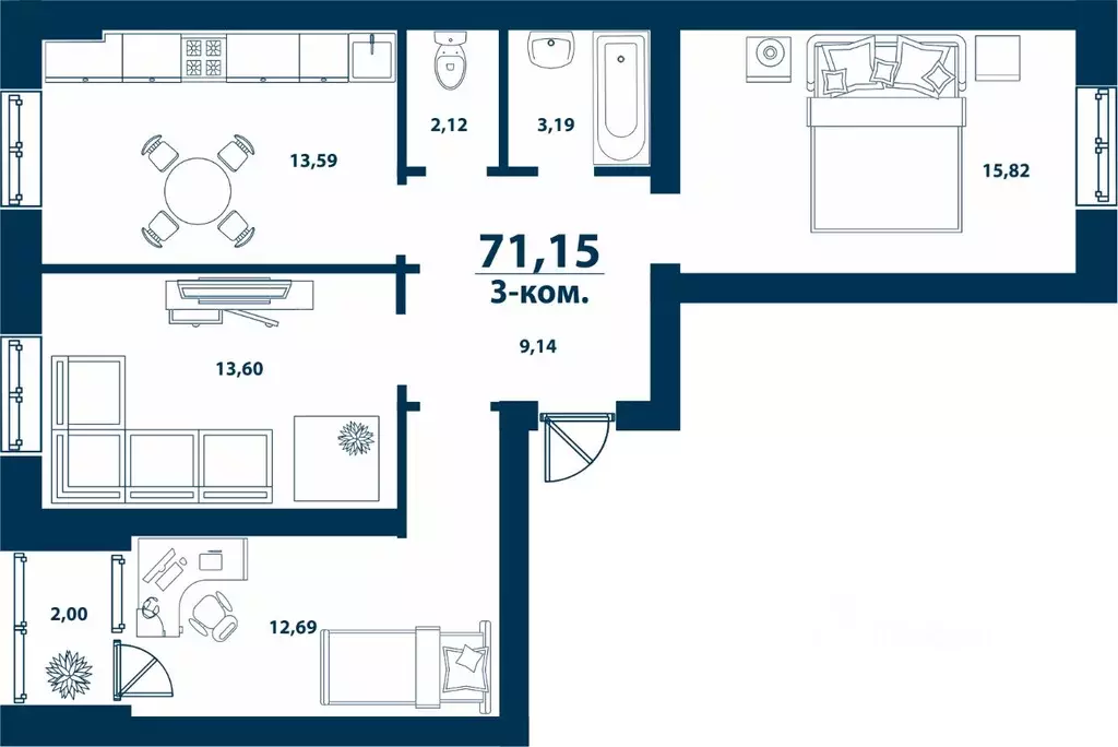 3-к кв. Башкортостан, Уфа городской округ, д. Ветошниково Город ... - Фото 1