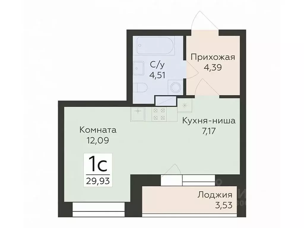 Студия Воронежская область, Воронеж ул. Матросова, 64А (29.93 м) - Фото 0