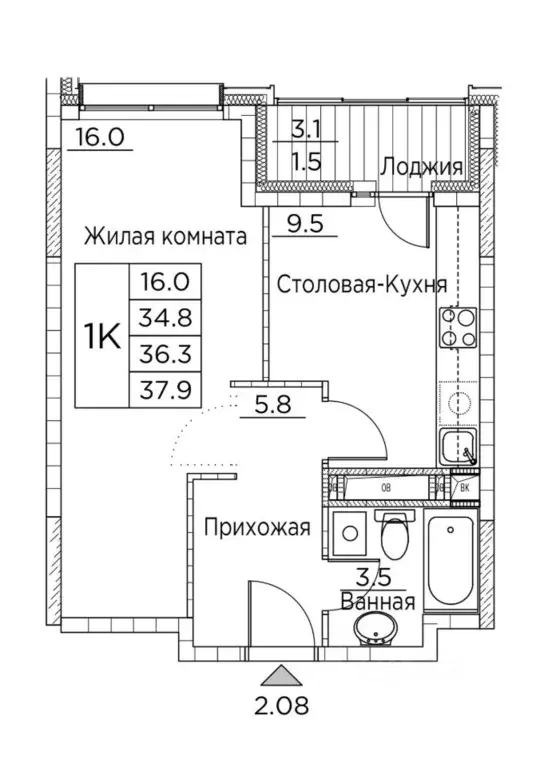 1-к кв. Приморский край, Владивосток ул. Расула Гамзатова, 7к3 (37.9 ... - Фото 0