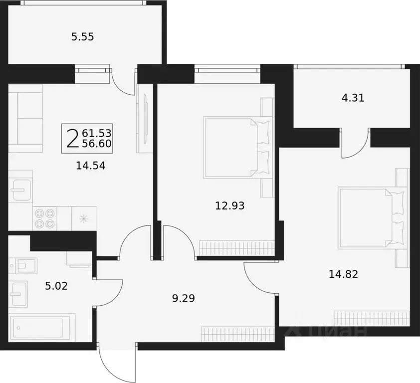 2-к кв. Брянская область, Брянский район, Снежское с/пос, пос. Путевка ... - Фото 1