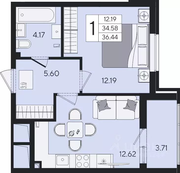 1-к кв. Краснодарский край, Краснодар  (36.44 м) - Фото 2