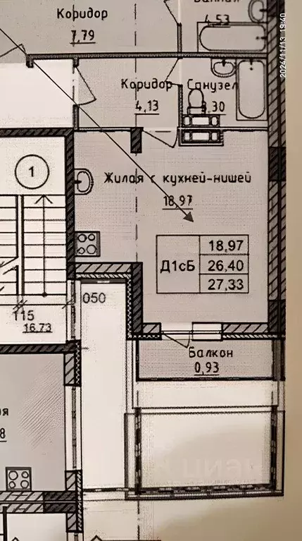 Студия Ярославская область, Ярославль ул. Брагинская, 18к4 (27.0 м) - Фото 0