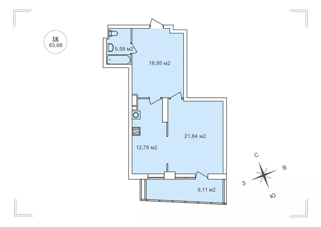 Продаётся 1-к квартира, 62.65 м - Фото 1