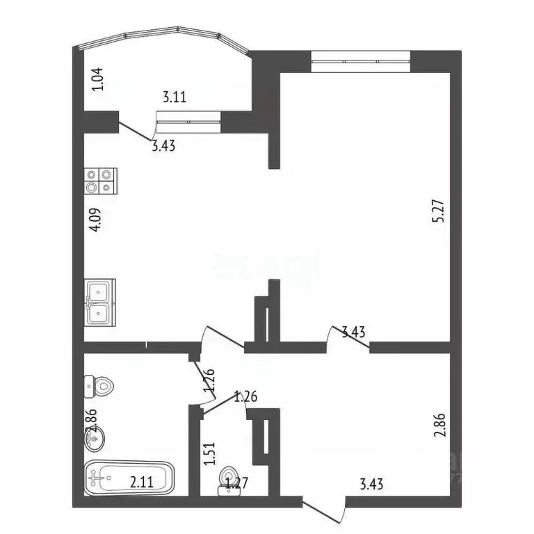2-к кв. Саха (Якутия), Якутск ул. Лермонтова, 65 (50.8 м) - Фото 2