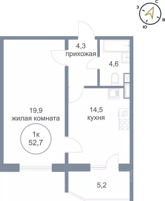 1-к кв. Ханты-Мансийский АО, Нефтеюганск 17-й мкр, 9 (52.7 м) - Фото 1