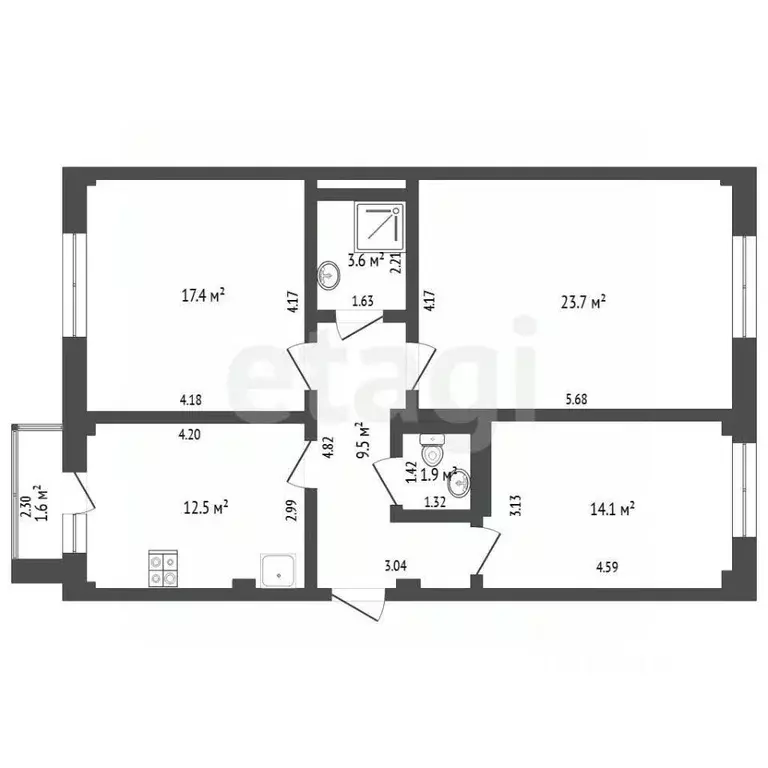3-к кв. Тюменская область, Тюмень Заречный проезд, 37к1 (83.0 м) - Фото 2