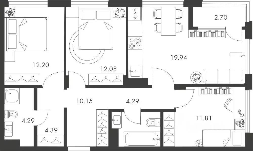 3-к кв. Тульская область, Тула ул. Карпова, 103А (81.85 м) - Фото 0