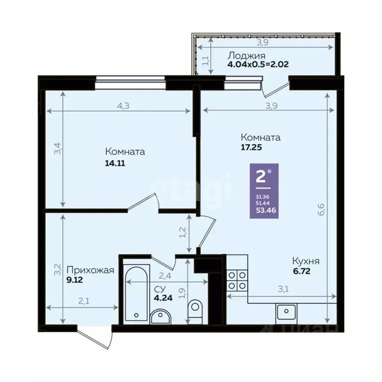 2-к кв. Татарстан, Казань ул. Павлюхина, 110В (88.0 м) - Фото 2