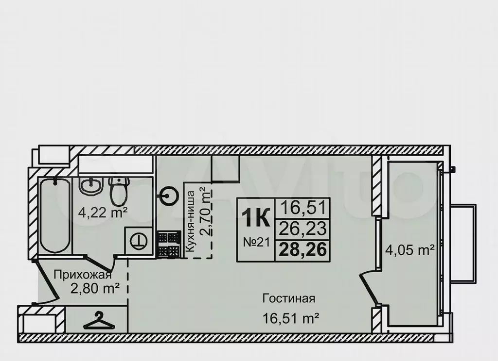 Квартира-студия, 28,3 м, 3/16 эт. - Фото 0