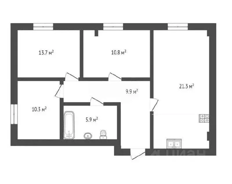 3-к кв. Севастополь ул. Адмирала Фадеева, 46Б (69.8 м) - Фото 2