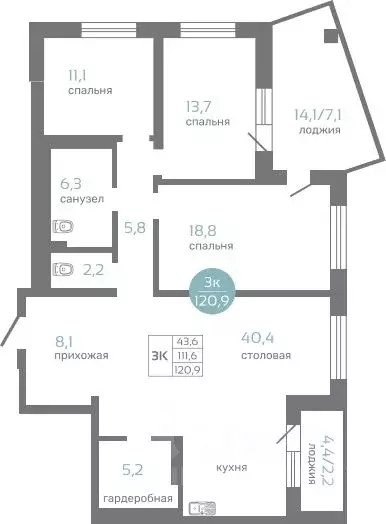 3-к кв. Красноярский край, Красноярск ул. Авиаторов, 7/2 (120.9 м) - Фото 0