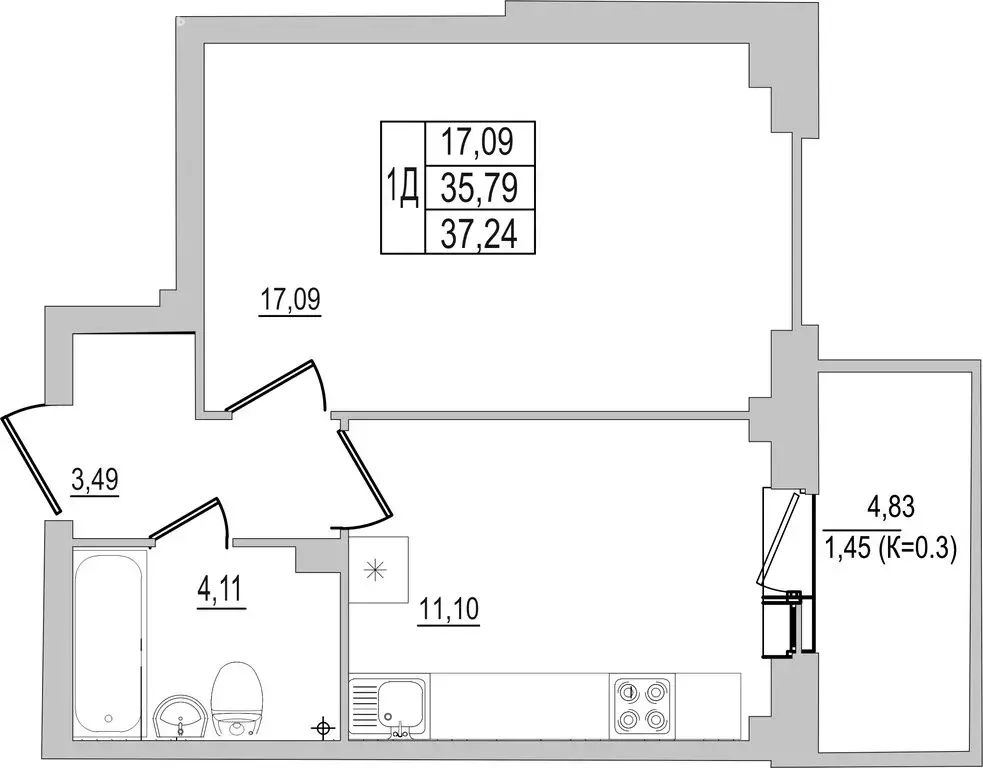 1-комнатная квартира: Псков, улица Юности, 32 (37.24 м) - Фото 0