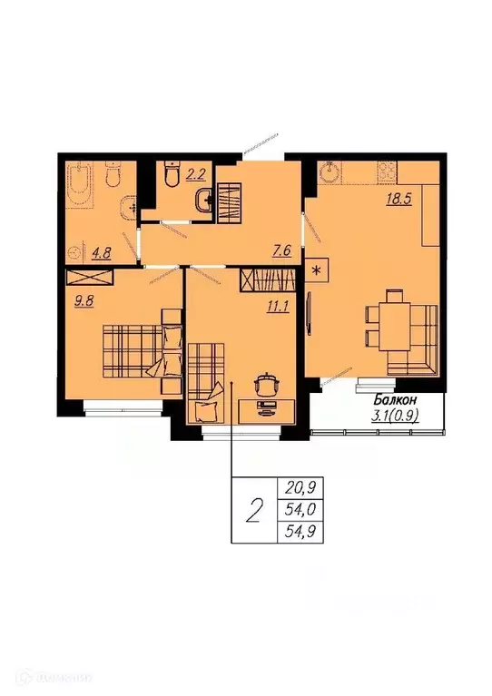 Продаётся 2-к квартира, 53 м - Фото 0