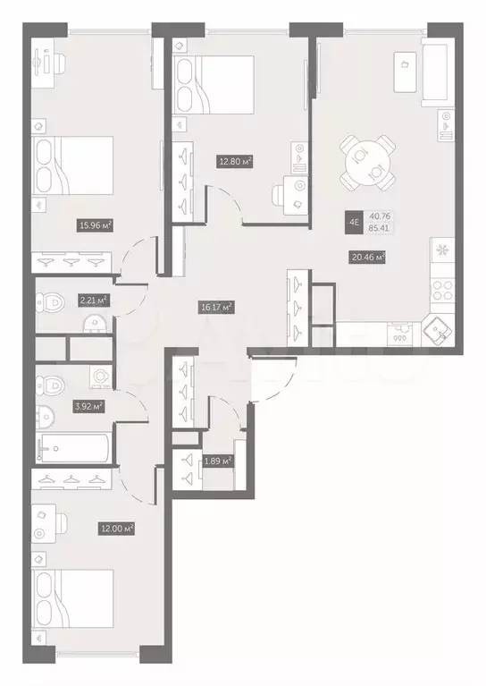 3-к. квартира, 85,4 м, 3/10 эт. - Фото 0
