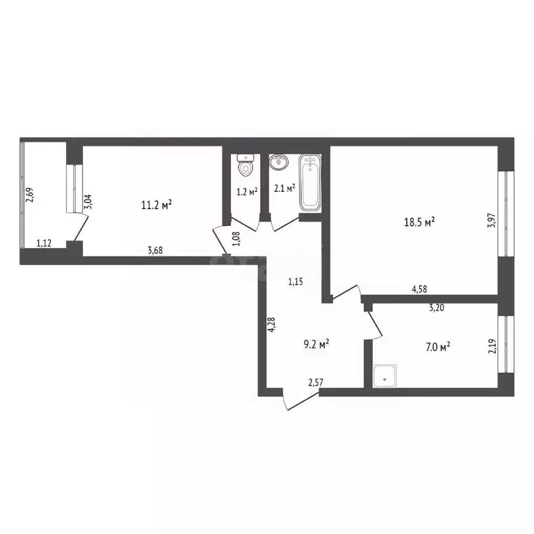 2-к кв. Амурская область, Благовещенск Студенческая ул., 34 (49.2 м) - Фото 2