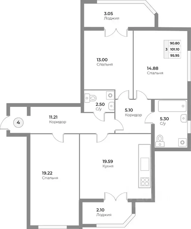 3-к кв. калининградская область, калининград ул. ватутина, 38а (95.95 . - Фото 0