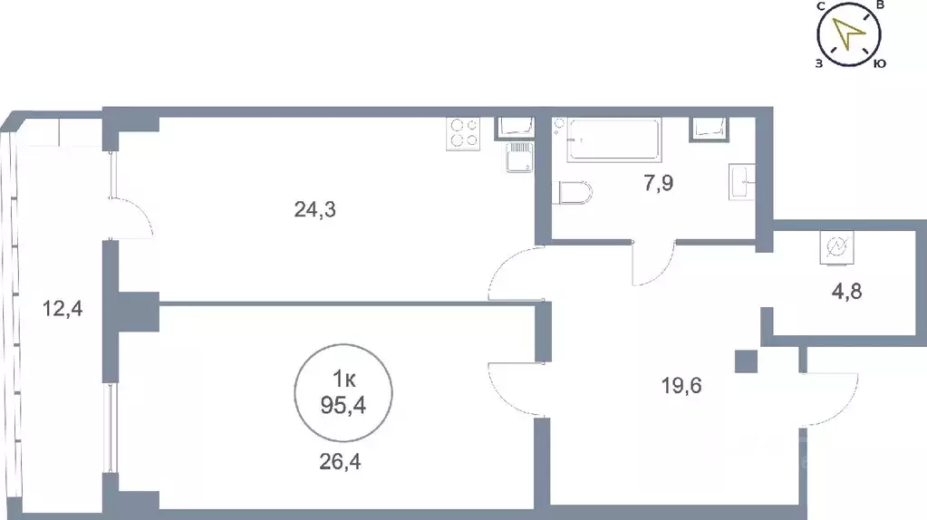 1-к кв. Ханты-Мансийский АО, Сургут тракт Югорский, 43 (95.4 м) - Фото 0