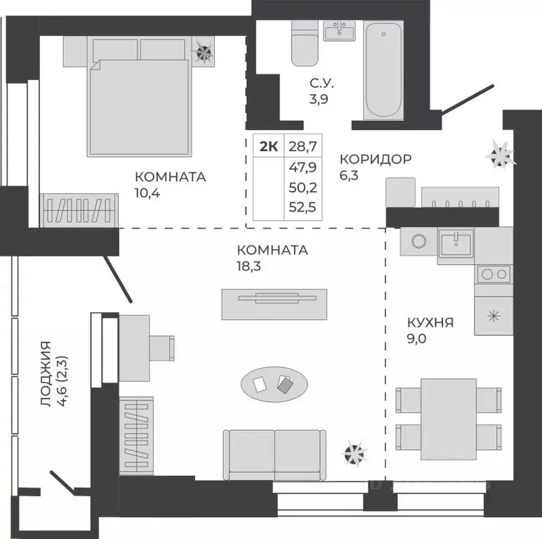 2-к кв. Алтайский край, Барнаул тракт Павловский, 251Б (50.2 м) - Фото 1