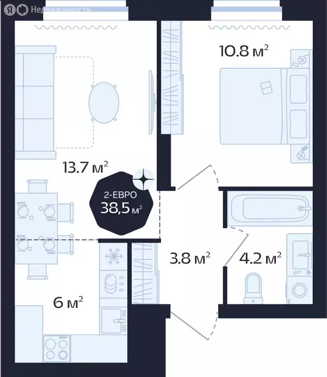 2-комнатная квартира: Тюмень, Новгородская улица, 20 (38.5 м) - Фото 1