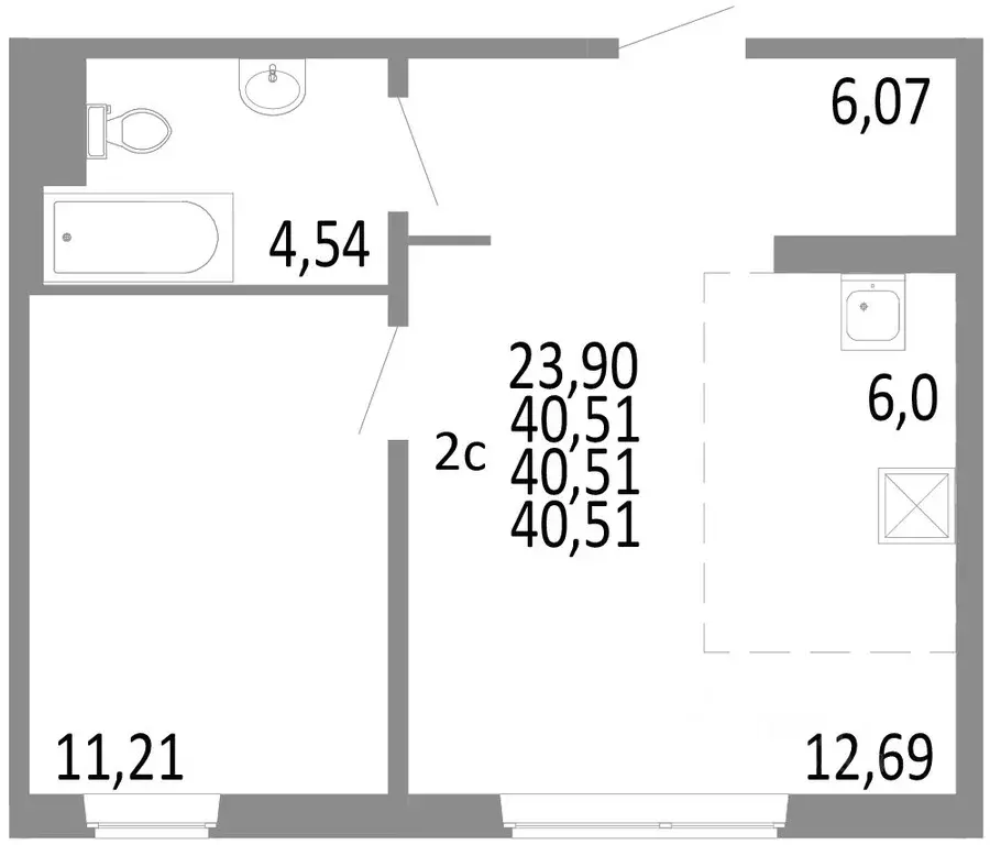 2-к кв. Челябинская область, Челябинск ул. Блюхера, 125Б (40.51 м) - Фото 0