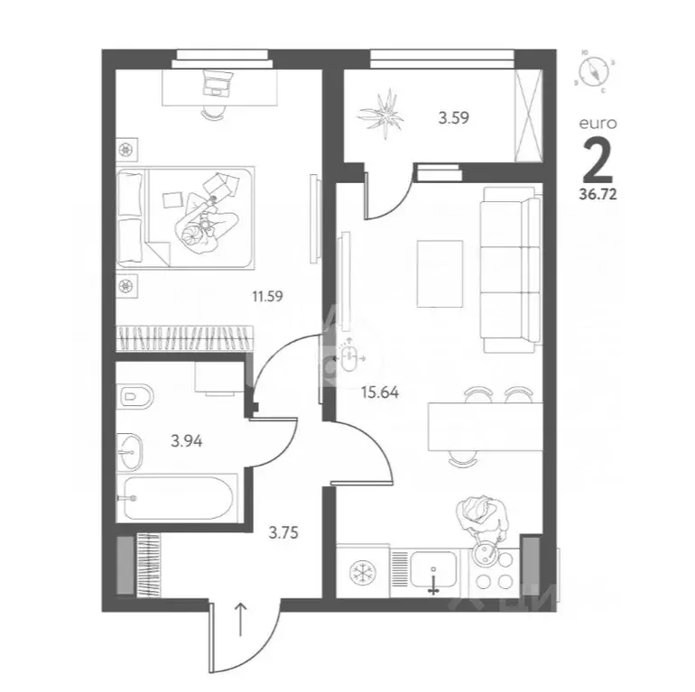 1-к кв. Липецкая область, Липецк ул. Перова, 2Д (36.72 м) - Фото 1