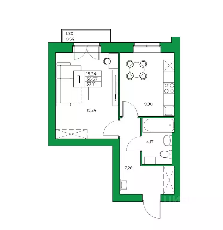 1-к кв. Башкортостан, Уфимский район, Зубовский сельсовет, с. Зубово ... - Фото 1