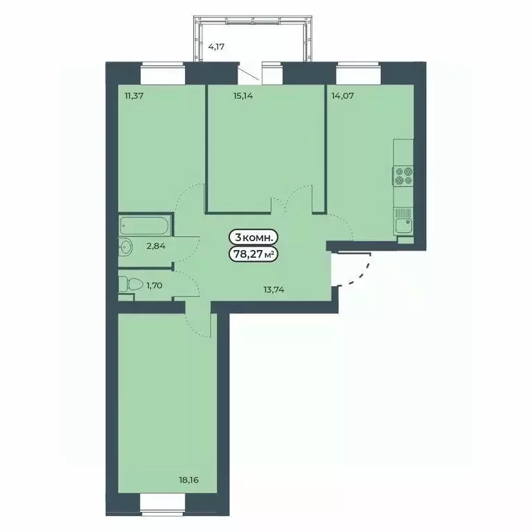 3-к кв. Красноярский край, Красноярск ул. Светлова, 25/1 (78.27 м) - Фото 1