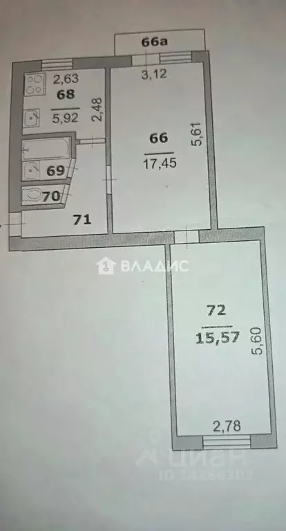 2-к кв. Белгородская область, Белгород Садовая ул., 71 (47.3 м) - Фото 2