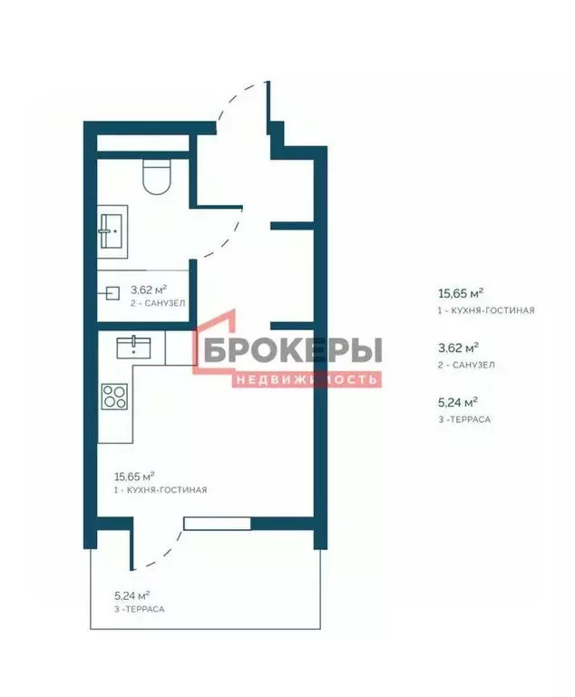 Студия Крым, Саки ул. Морская (24.5 м) - Фото 1