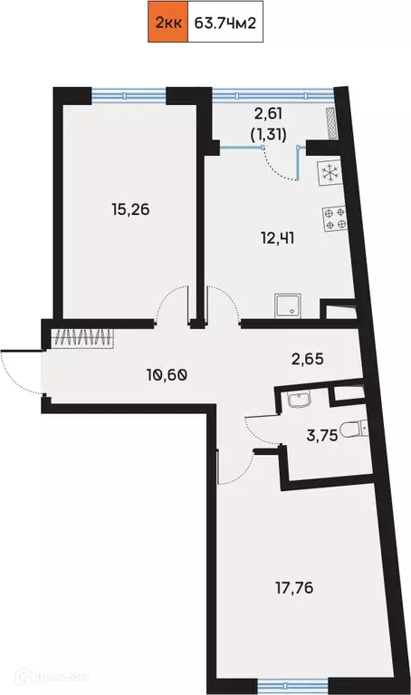 Продаётся 2-к квартира, 64.1 м - Фото 0