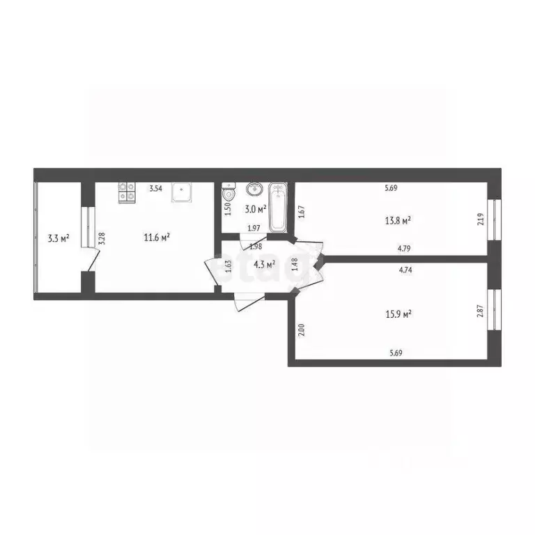 2-к кв. Тюменская область, Тюмень Олимпийская ул., 21 (50.0 м) - Фото 2