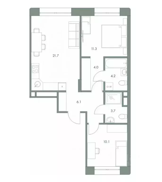 2-к кв. Ханты-Мансийский АО, Ханты-Мансийск Красноармейская ул., 45 ... - Фото 0