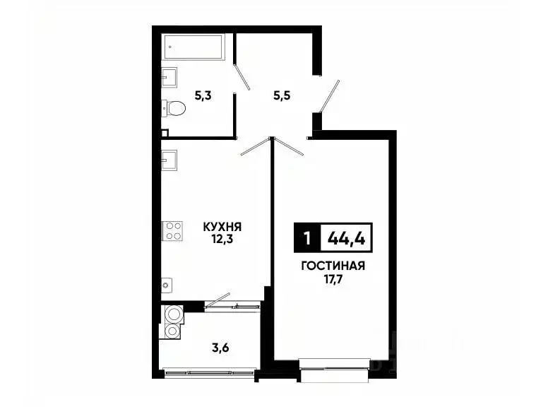 1-к кв. Ставропольский край, Ставрополь ул. Андрея Голуба, 14к2 (44.4 ... - Фото 0
