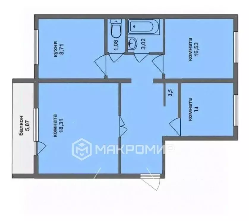 3-к кв. Челябинская область, Челябинск Звенигородская ул., 48 (72.7 м) - Фото 2