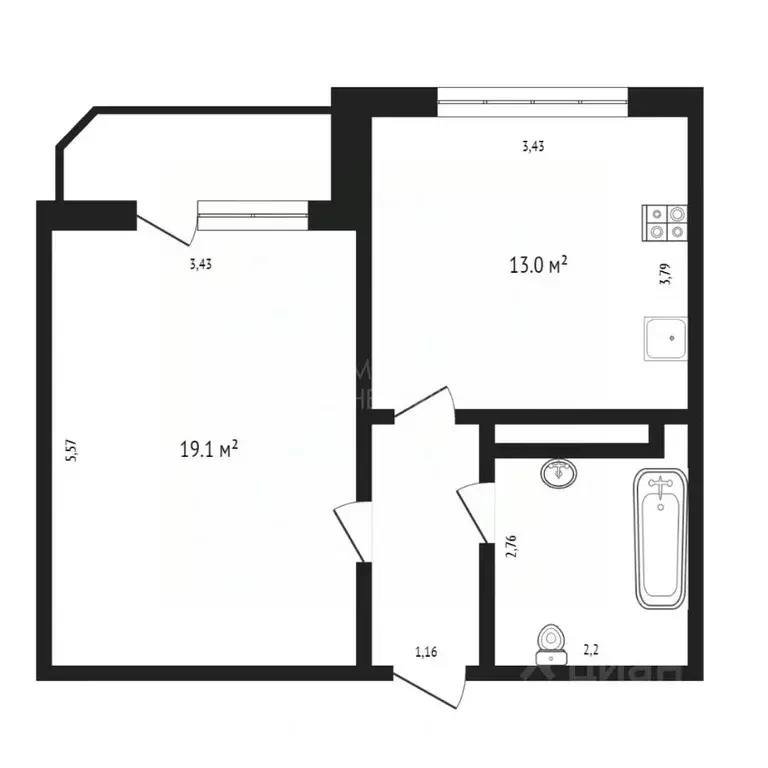 1-к кв. Тюменская область, Тюмень ул. Монтажников, 41 (42.0 м) - Фото 2